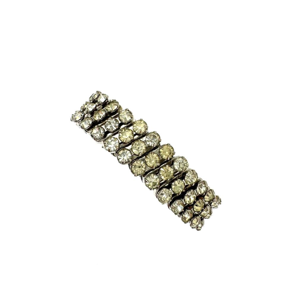 Vintage Silver Tone Expandable Rhinestone Bracelet, 1950's 1960's Jewelry